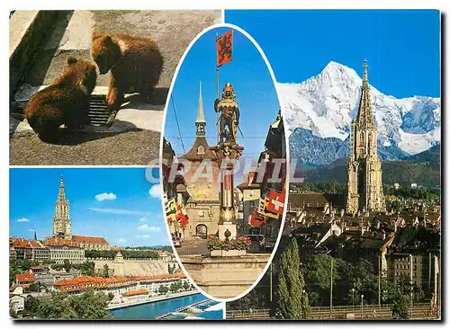 Cartes postales moderne Berne Fontaine Zahringer et tour Zeitglocken Fosse aux ours vieille ville