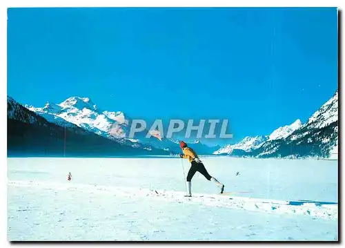 Cartes postales moderne Langlaufer am Silvaplanersee Oberengadin
