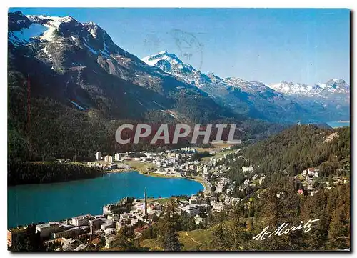 Moderne Karte St Moritz mit Piz Corvatsch und Piz da la Margna Engadin Schweiz