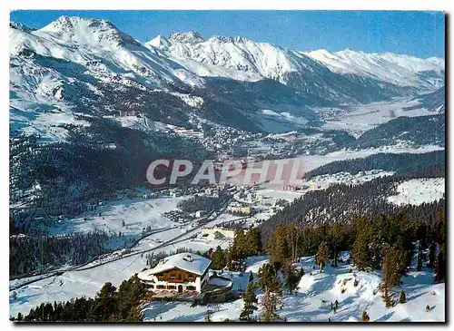 Moderne Karte St Moritz Bergrestaurant Hahnensee mit Blick ins Oberengadin