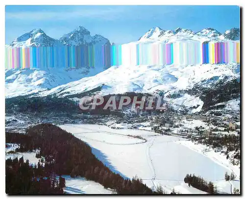Cartes postales moderne St Moritz mit Piz Albana und Piz Julier dem Corviglia Skigebiet und der Pferderennbahn auf dem g
