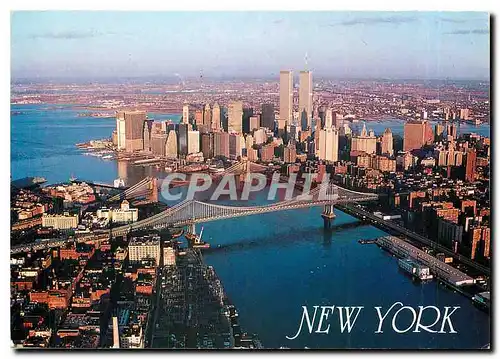 Cartes postales moderne New York Exotic lower New York aerial view showing Manhattan and Brooklyn Bridges