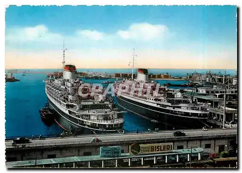 Moderne Karte Genova Transatlantic Steamers in the Port