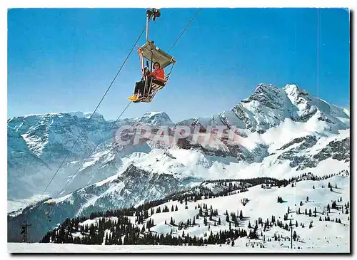 Moderne Karte Braunwald Sesselbahn Gumen mit Blick gegen Todi und Ortstock