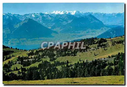 Moderne Karte Blick vom Rigi Kulm auf Unterwaldner und Berner Alpen