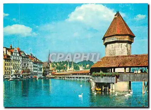 Moderne Karte Lucerne Pont de la Chapelle et Tour d'Eau