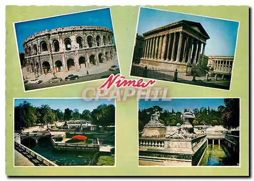 Cartes postales moderne Nimes Arenes Maison Carree Jardins de la Fontaine Bains Romains