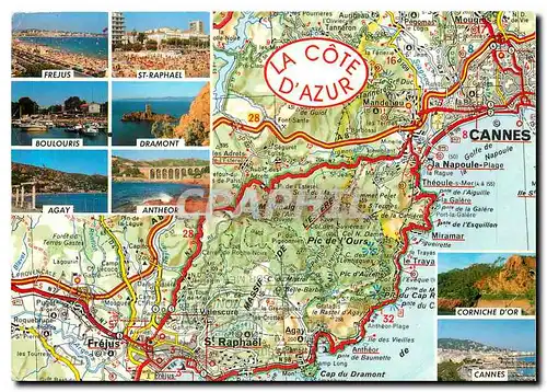 Moderne Karte La Cote d'Azur De Cannes Mougins a St Raphael Frejus