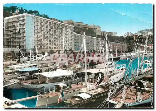 Moderne Karte Principaute de Monaco Le port et ses yachts au fond le Palais Princier