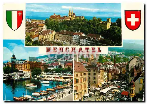 Cartes postales moderne Neuchatel La Collegiale le Chateau et les Remparts Le Port La Place des Halles