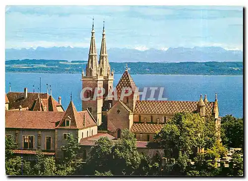 Moderne Karte Neuchatel La Collegiale et vue sur les Alpes