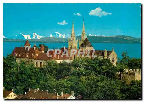 Cartes postales moderne Neuchatel La Collegiale le chateau et les Alpes