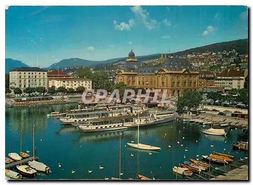 Cartes postales moderne Neuchatel Le port la poste et l'Hotel Touring