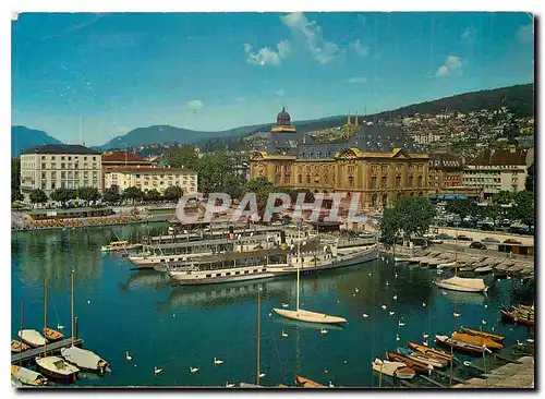 Moderne Karte Neuchatel Le port la poste et l'Hotel Touring