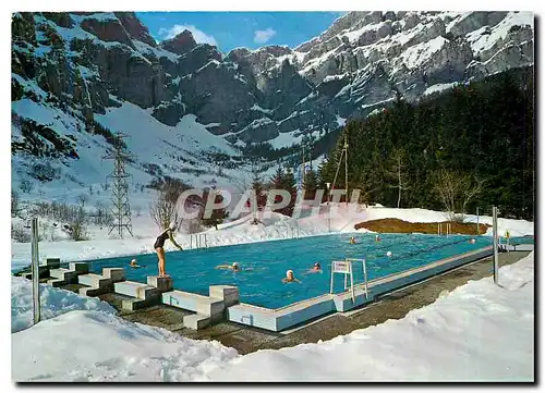 Moderne Karte Leukerbad Loeche les Bains Das Schwimmbad im Winter Gemmipass