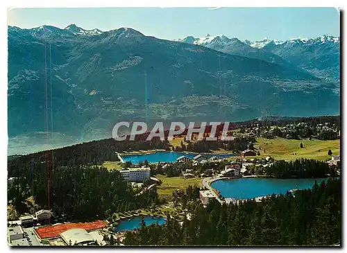 Moderne Karte Montana Crans Vue generale du Haut Platesu et des ses lacs