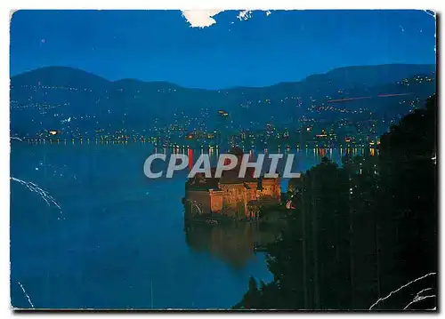 Moderne Karte Montreux Clarens Vue nocturne du Chateau de Chillon