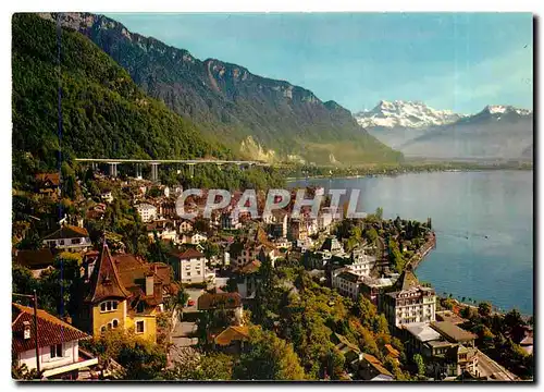 Moderne Karte Territet Montreux Vue generale et les Dents du Midi