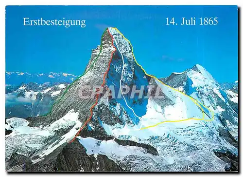 Moderne Karte Erstbesteigung 14 Juli 1865 Matterhorn