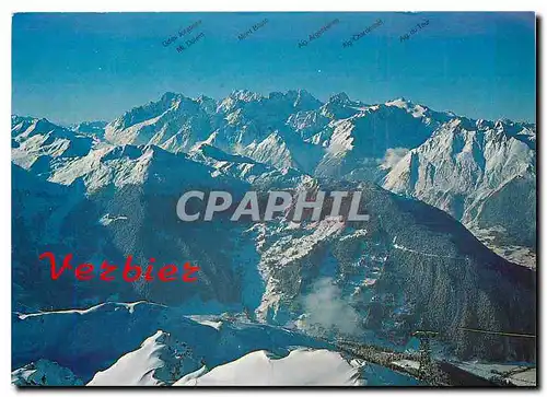 Cartes postales moderne Verbier Suisse Vue sur les champs de ski de Bruson et le massif du Mont Blanc