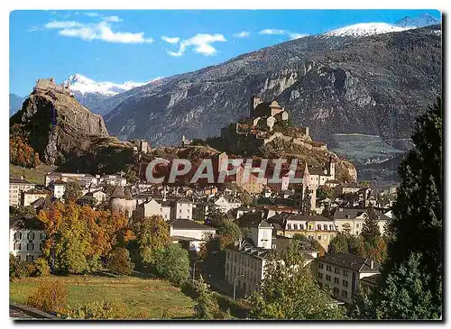Cartes postales moderne Sion Valais le centre de la ville avec les chateaux de Tourbillon et de Valerie