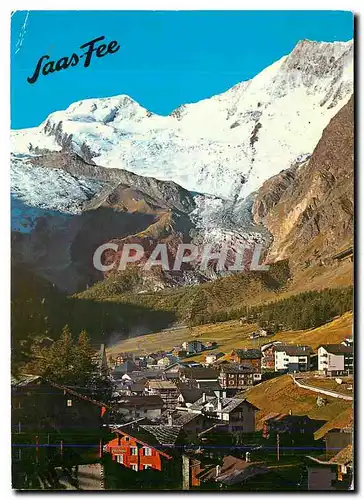 Moderne Karte Saas Fee mit Alphubel Feegletscher und Taschhorn