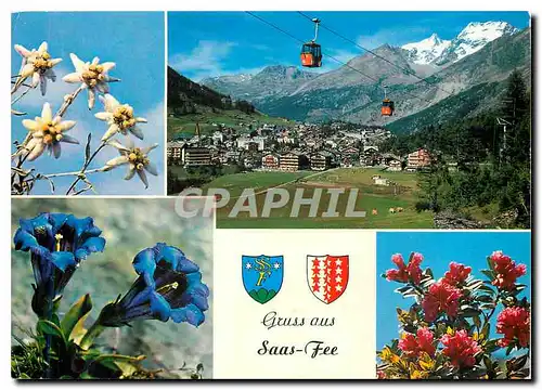 Cartes postales moderne Gruss aus Saas Fee Wallis Gondelbahn Langfluh mit Fletschorn und Lagginhorn