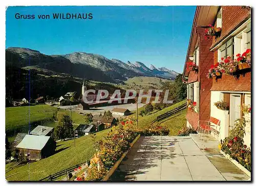 Moderne Karte Gruss von Wildhaus Obertoggenburg Blick gegen die Churfirsten