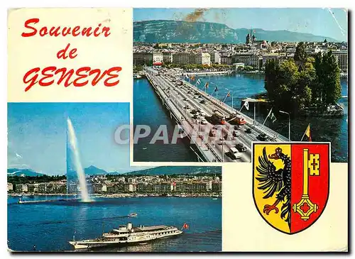 Cartes postales moderne Souvenir de Geneve Le jet d'eau Le pont du Mont Blanc