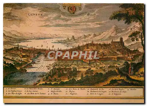 Moderne Karte Geneve d'apres une gravure ancienne