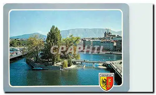 Cartes postales moderne Geneve L'lle JJ Rousseau et la Ville