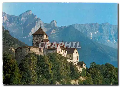 Moderne Karte Vaduz Furstentum Liechtenstein Schloss gegen Rappenstein und Falknis Castle of Vaduz