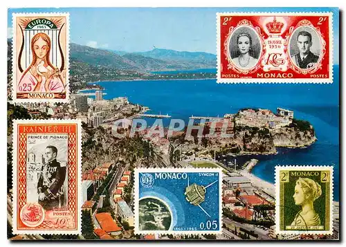 Moderne Karte La Principaute de Monaco Vue generale de Monaco et Monte Carlo au fond le Cap Martin et l'Italie