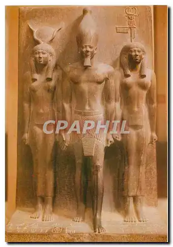 Cartes postales moderne Egyptian Museum Schist group representing King Mykerinos between Goddess Hathor and a local godd