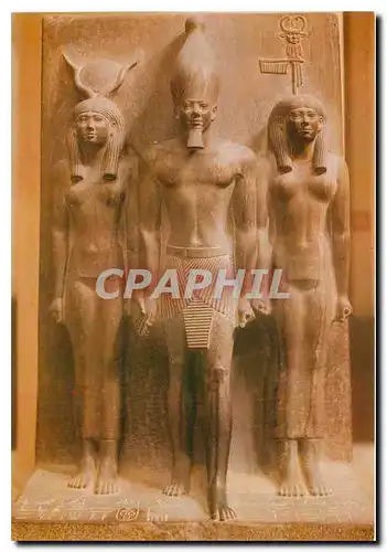 Moderne Karte Egyptian Museum Schist group representing King Mykerinos between Goddess Hathor and a local godd