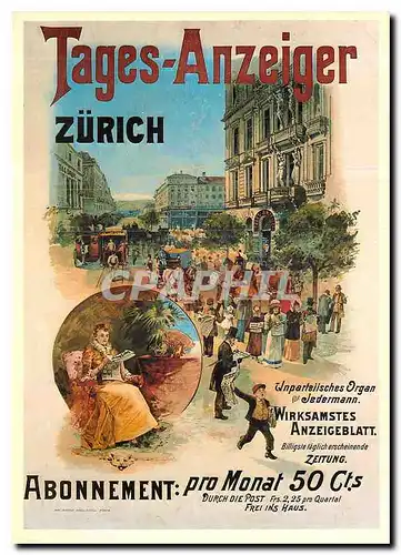 Moderne Karte Historisches Plakat Tages Anzeiger vor 1900 Kunstler unbekannt Tages �Anzeiger Zurich