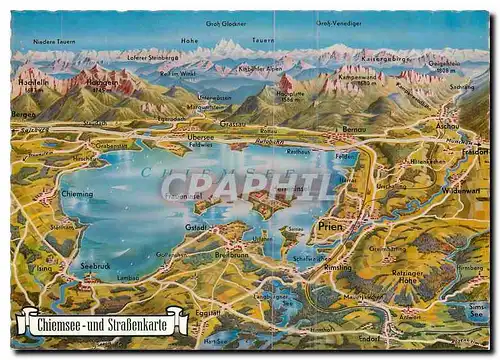Cartes postales moderne Chiemsee und Strasenkarte