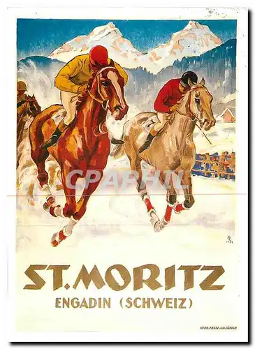 Moderne Karte St Moritz Engadi Schweiz Chevaux Hippisme