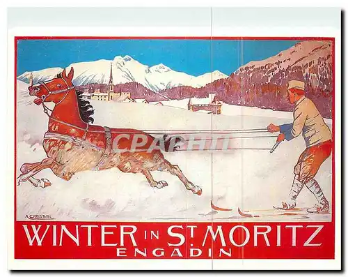 Moderne Karte Winter in St Mortiz Engandin Ski Cheval