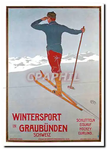 Moderne Karte Wintersoirt in Graubunden Schweiz Walter Koch Ski