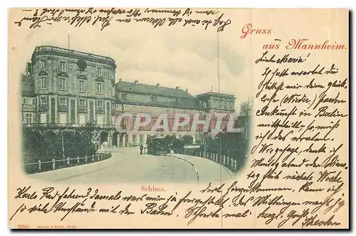 Cartes postales Gruss aus Mannheim Schloss Tramway (carte 1898)