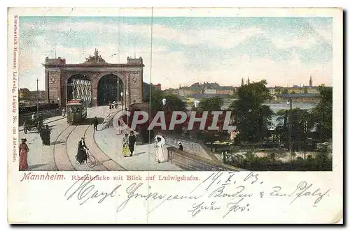 Ansichtskarte AK Mannheim Rheinbrucke mit Blick auf Ludwigshafen Tramway