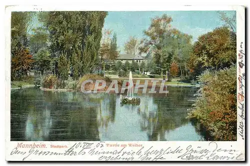 Ansichtskarte AK Mannheim Stadtpark Partie am Weiher