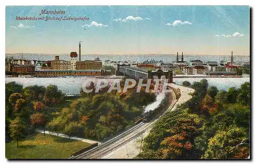 Ansichtskarte AK Mannheim Rheinbrucke mit Blick auf Ludwigshafen Train