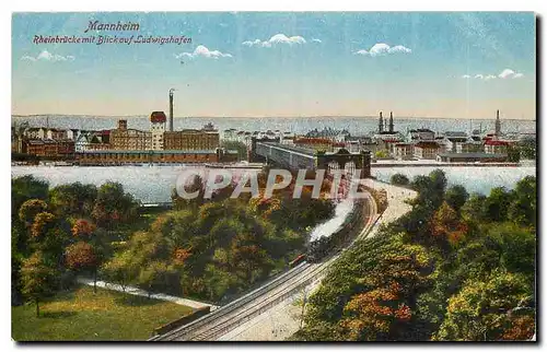 Cartes postales Mannheim Rheinbrucke mit Blick auf Ludwigshafen Train
