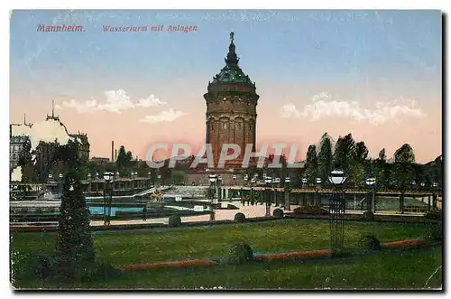 Cartes postales Mannheim Wasserturm mit Anlagen