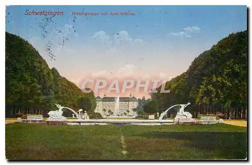 Cartes postales Schwetzingen Hirschgruppe mit dem Schloss