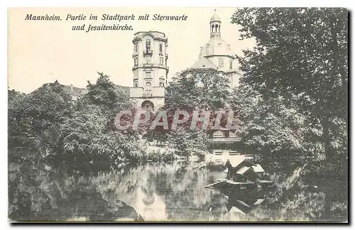 Cartes postales Mannheim Partie im Stadtpark mit Sternwarte und Jesuitenkirche