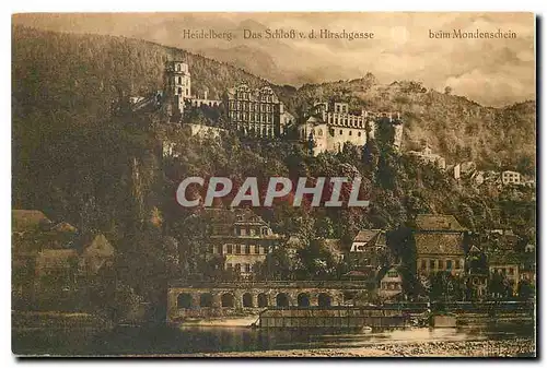 Ansichtskarte AK Heidelberg Das Schloss vd Hirschgasse beim Mondenschein