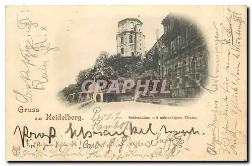 Cartes postales Gruss aus Heidelberg Schlossaltan mit achteckigem Thurm (carte 1898)